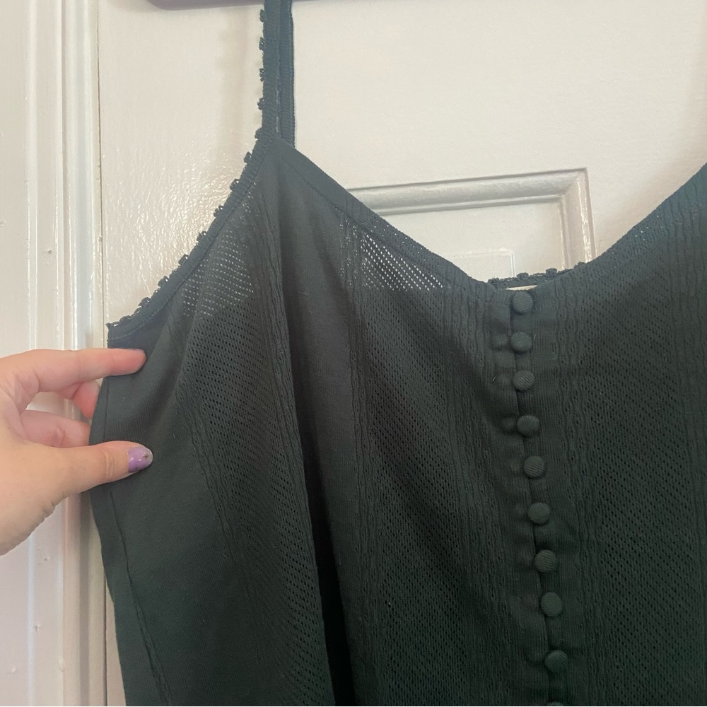 Sezane Many Knit Camisole Pointelle Button Front - Dark Green - Picture 4 of 8